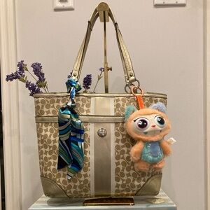 Vintage Coach Heritage Stripe Signature Monogram Tote - Metallic Gold